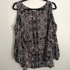 Lily White Cold Shoulder Patterned Blouse
